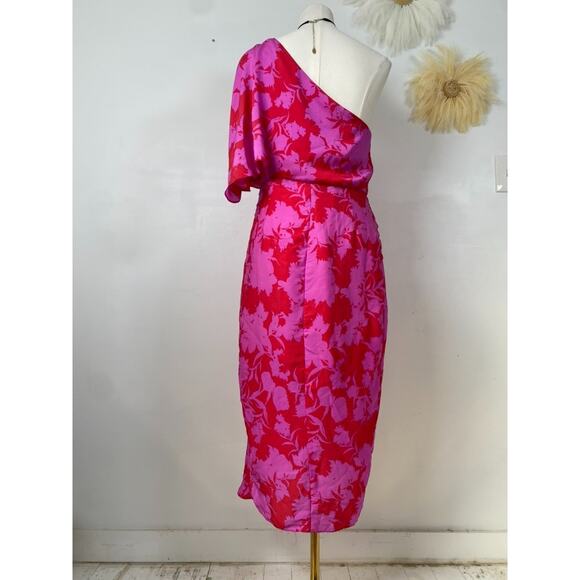 Do + Be Womens One Shoulder Midi Dress Size L Tulip Hem Feminine Vacation Resort - Picture 6 of 13